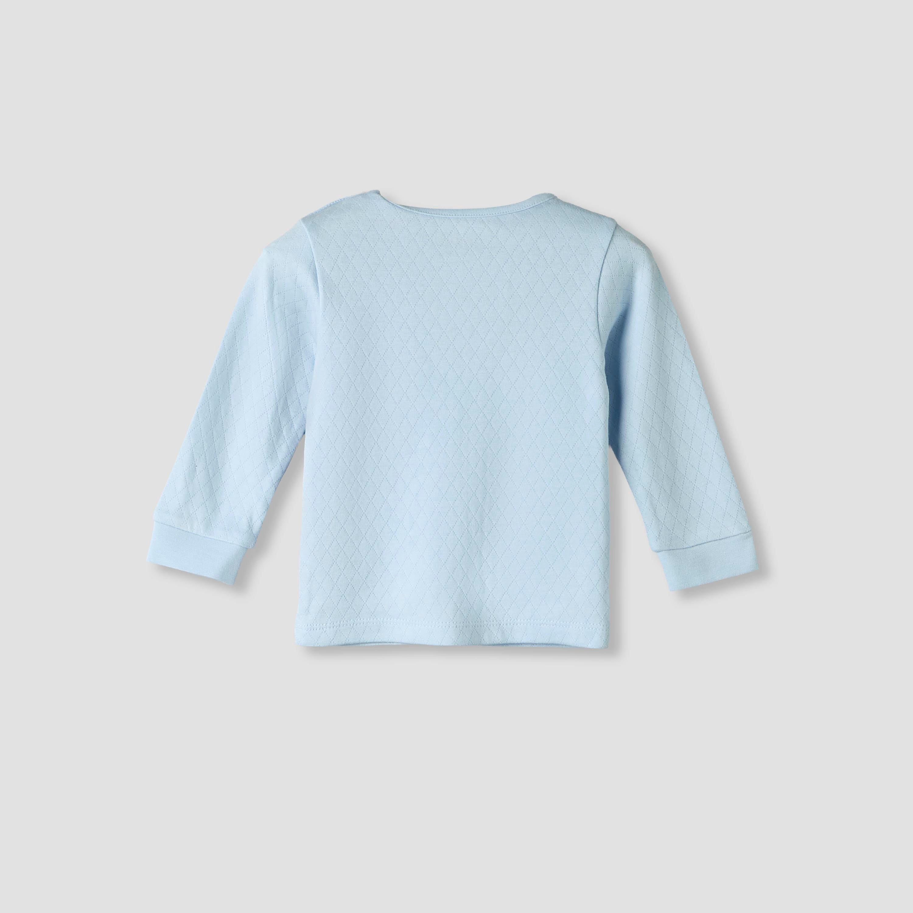 Juniors Cotton Crew Neck Long Sleeves Pyjama Set with Car Embroidery