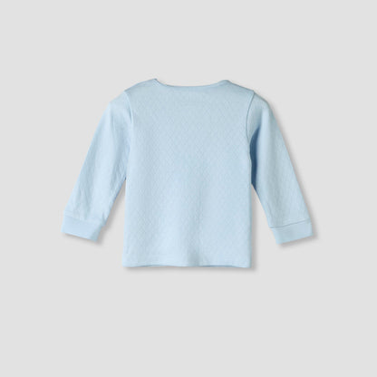 Juniors Cotton Crew Neck Long Sleeves Pyjama Set with Car Embroidery