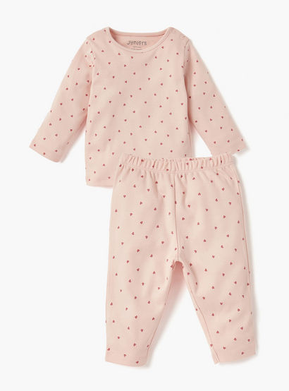 Juniors Heart Print T-shirt and Pyjama Set-baby-girls-clothing-nightwear-pyjamasets-image-1