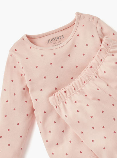 Juniors Heart Print T-shirt and Pyjama Set-baby-girls-clothing-nightwear-pyjamasets-image-3