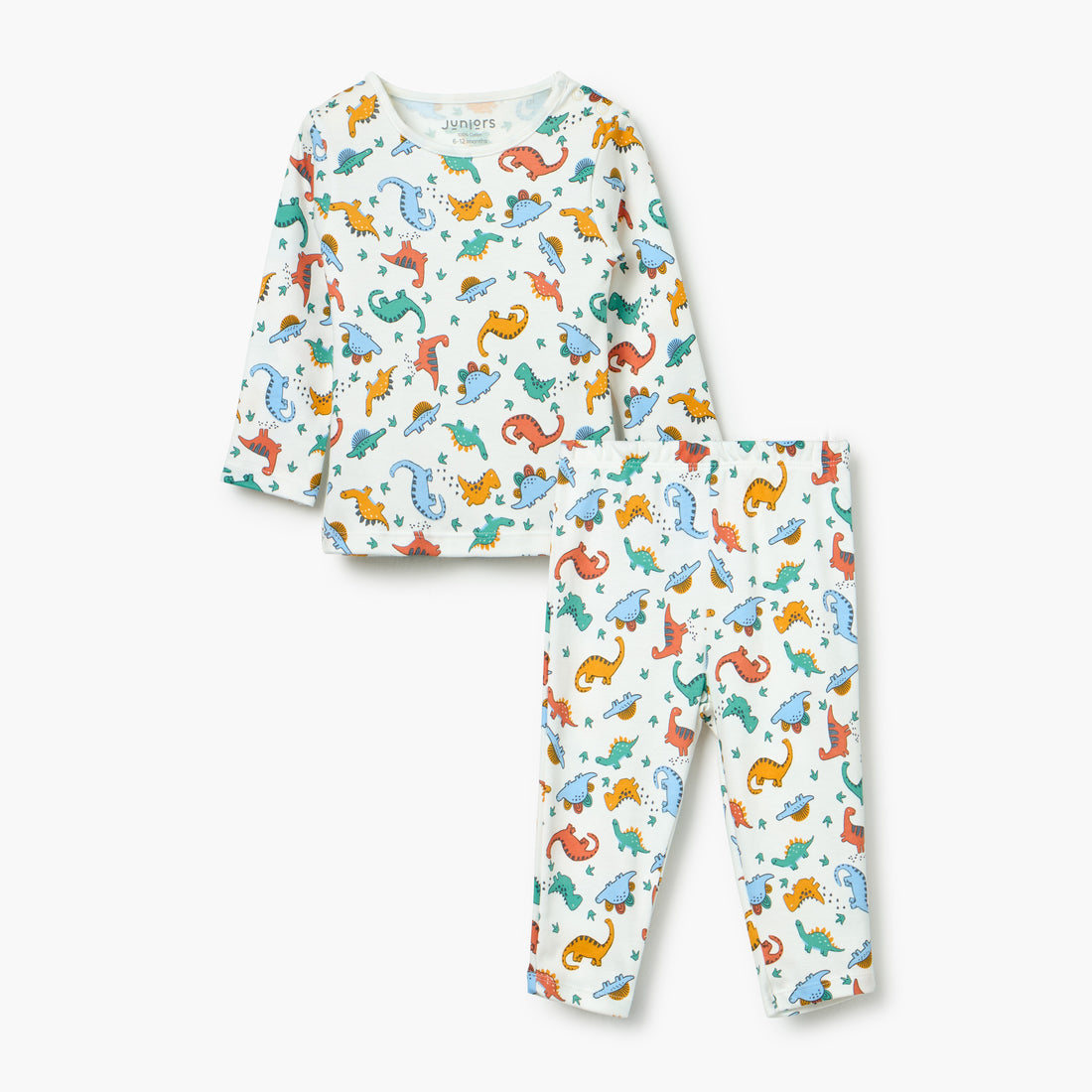 Juniors Dinosaur Print T-Shirt and Pyjama Set - White / 12-18 mths