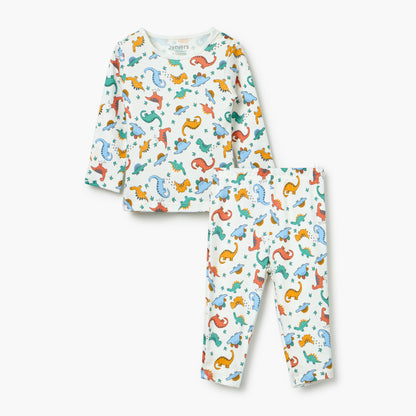 Juniors Dinosaur Print T-Shirt and Pyjama Set - White / 12-18 mths