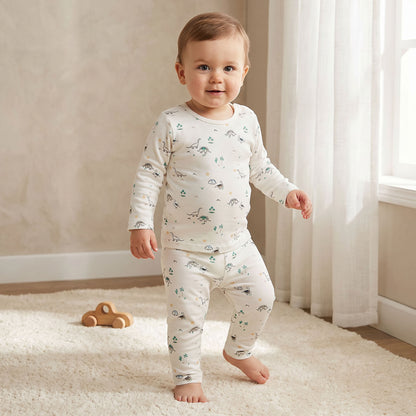 Juniors Dinosaur Print T-Shirt and Pyjama Set - White / 18-24 mths