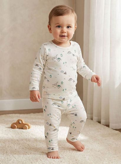 Juniors Dinosaur Print T-Shirt and Pyjama Set-baby-boys-clothing-nightwear-pyjamasets-image-1