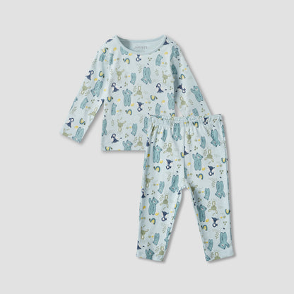 Juniors Bear Print T-shirt and Pyjama Set - Blue / 12-18 mths