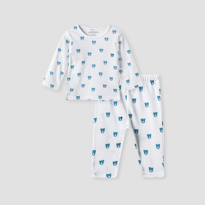 Juniors All-Over Bear Print T-shirt and Pyjama Set - White / 12-18 mths
