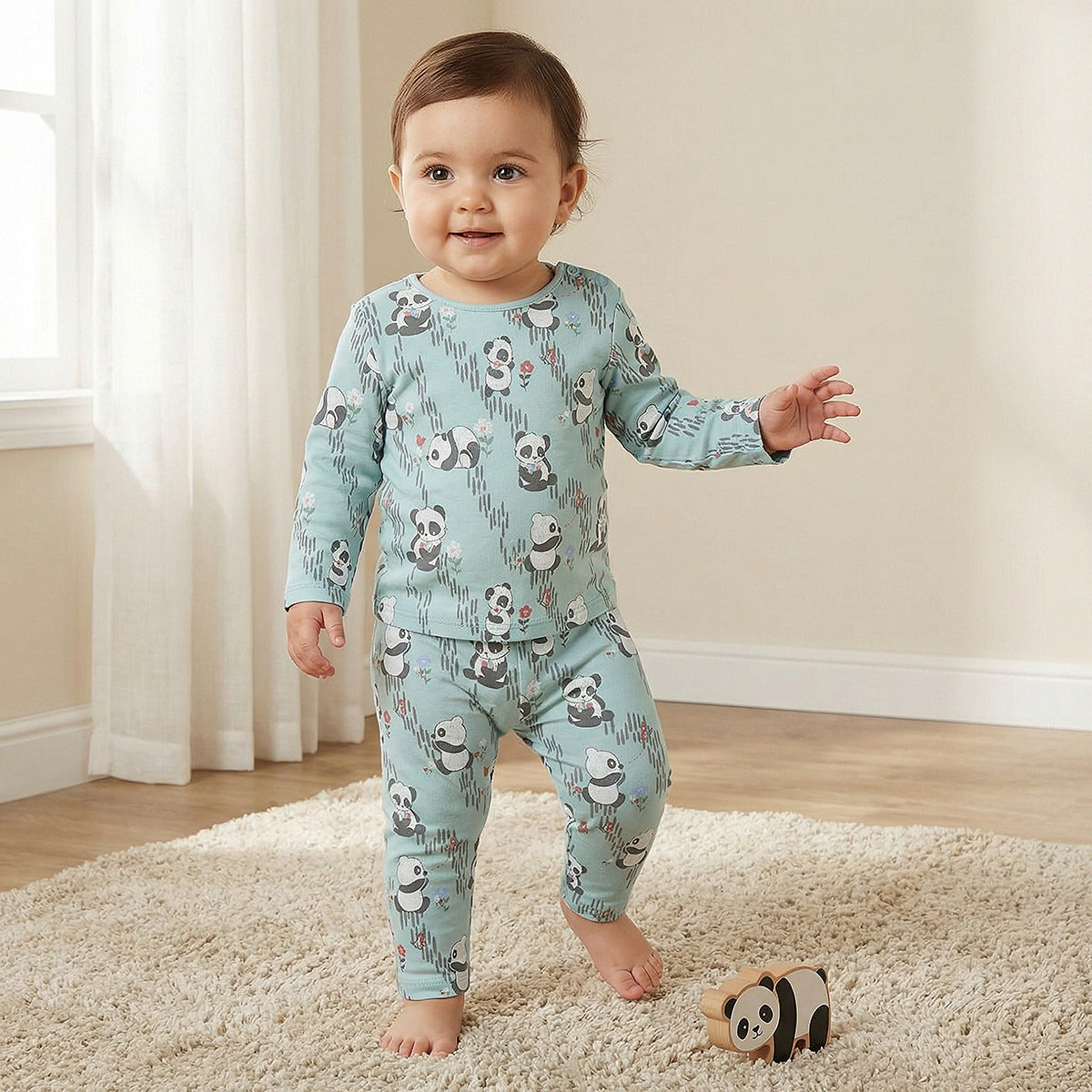 Juniors Pyjama Set with Bear Print - Cotton - Long Sleeves - Collar