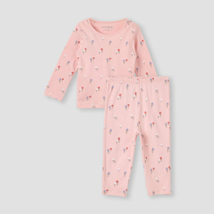 Juniors Floral Print T-shirt and Pyjama Set - Pink / 12-18 mths