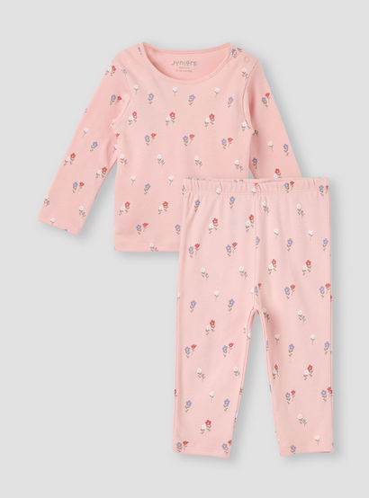 Juniors Floral Print T-shirt and Pyjama Set-baby-girls-clothing-nightwear-pyjamasets-image-2