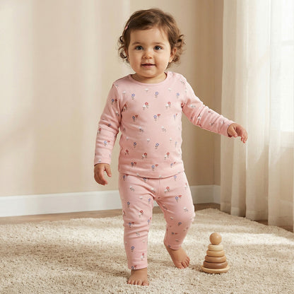Juniors Floral Print T-shirt and Pyjama Set - Pink / 12-18 mths
