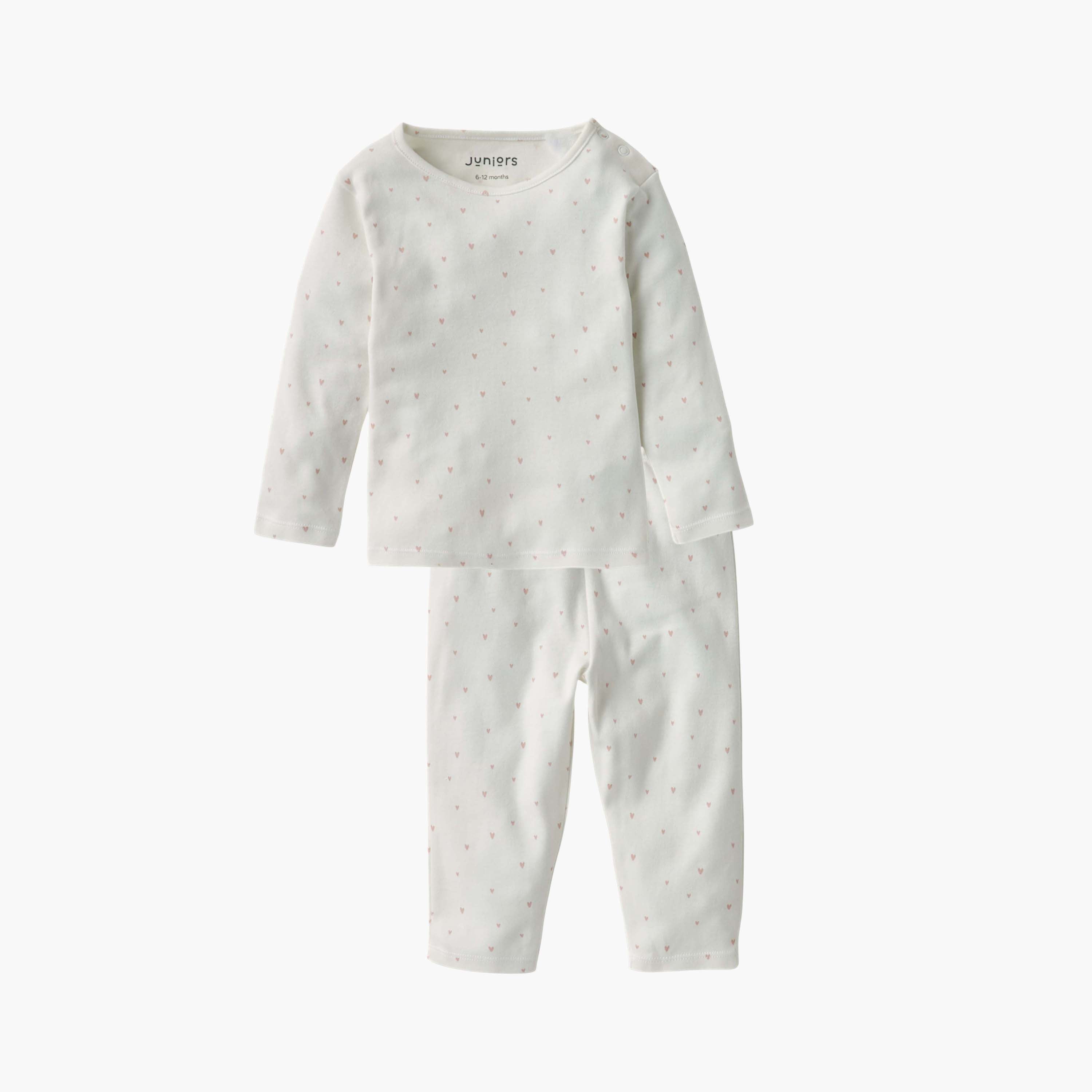 Juniors Heart Print T-shirt and Pyjama Set - White / 12-18 mths