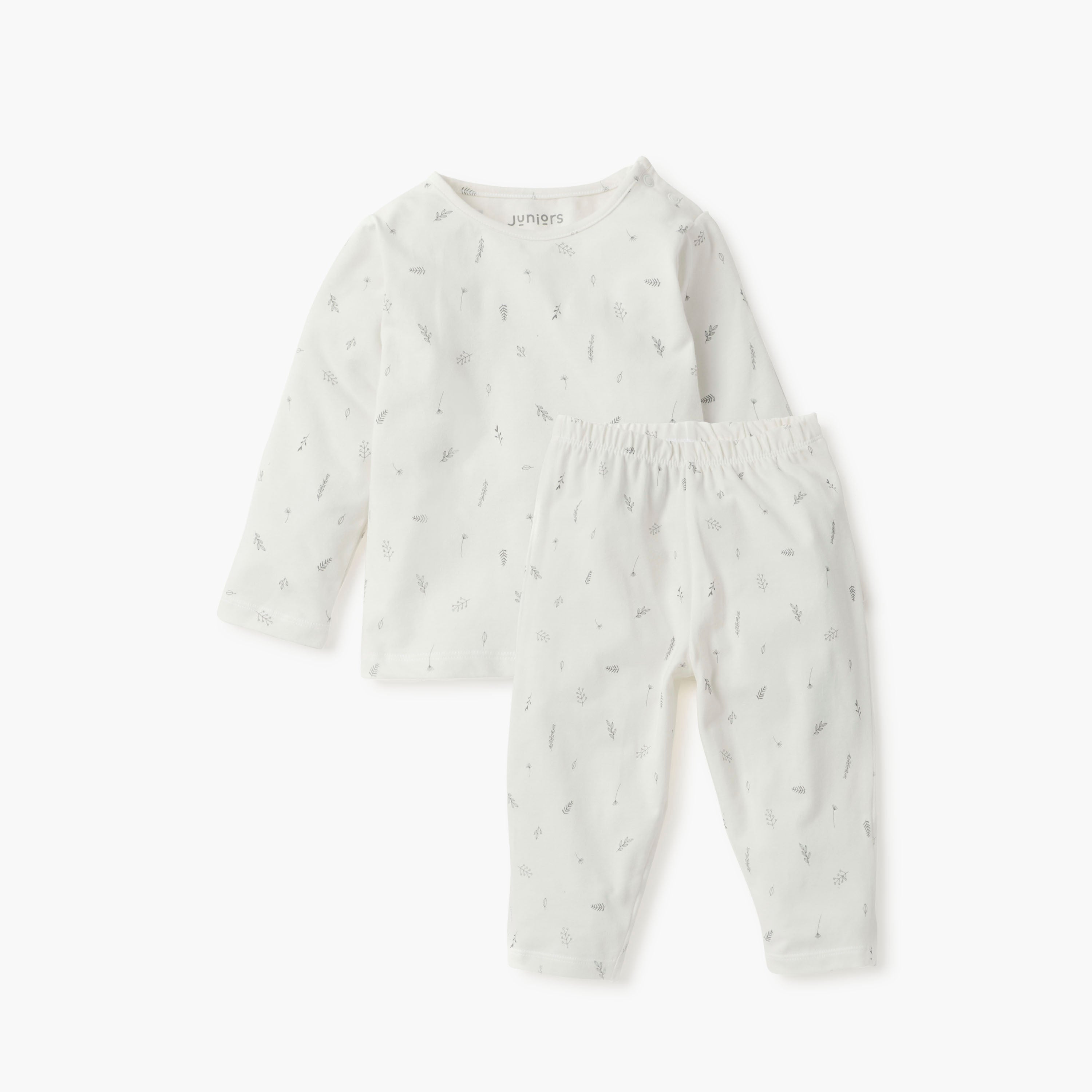 Juniors Printed T-shirt and Pyjama Set - White / 12-18 mths