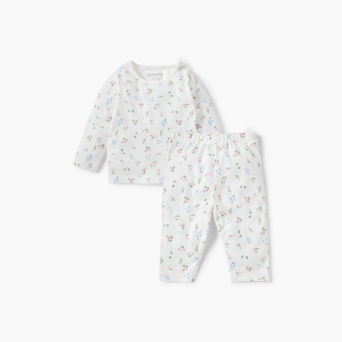 Juniors Floral Print T-shirt and Pyjama Set - White / 12-18 mths