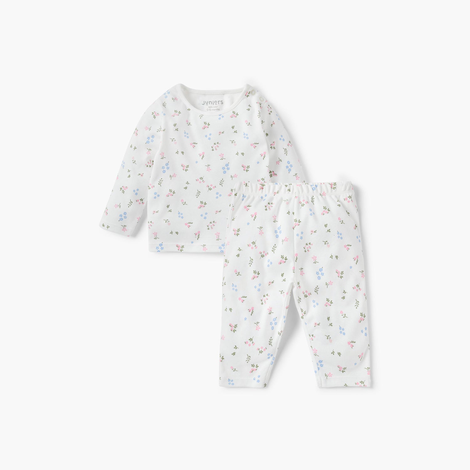 Juniors Floral Print T-shirt and Pyjama Set - White / 12-18 mths