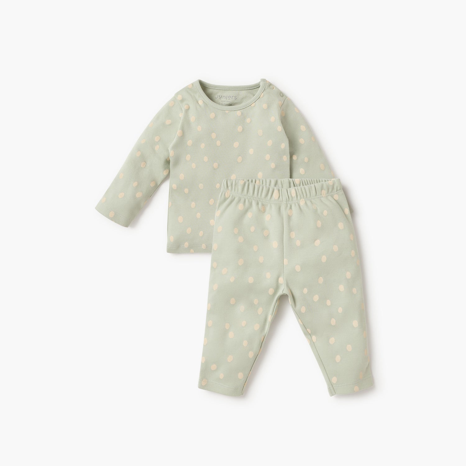 Juniors Polka Dot Print T-shirt and Pyjama Set - Green / 12-18 mths