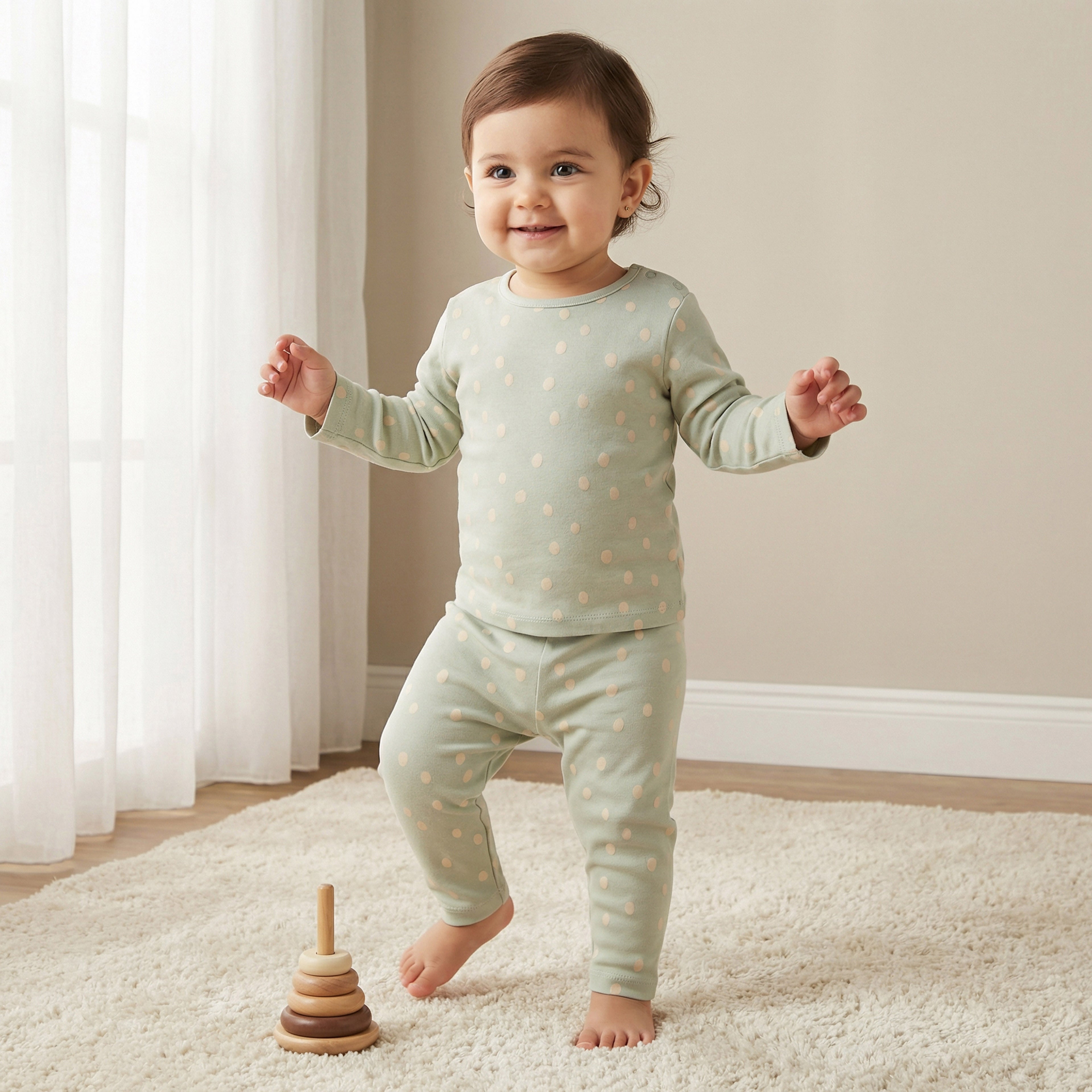 Juniors Polka Dot Print T-shirt and Pyjama Set