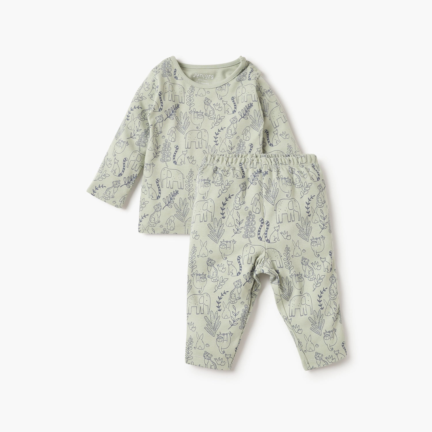 Juniors Animal Print T-shirt and Pyjama Set - Green / 12-18 mths
