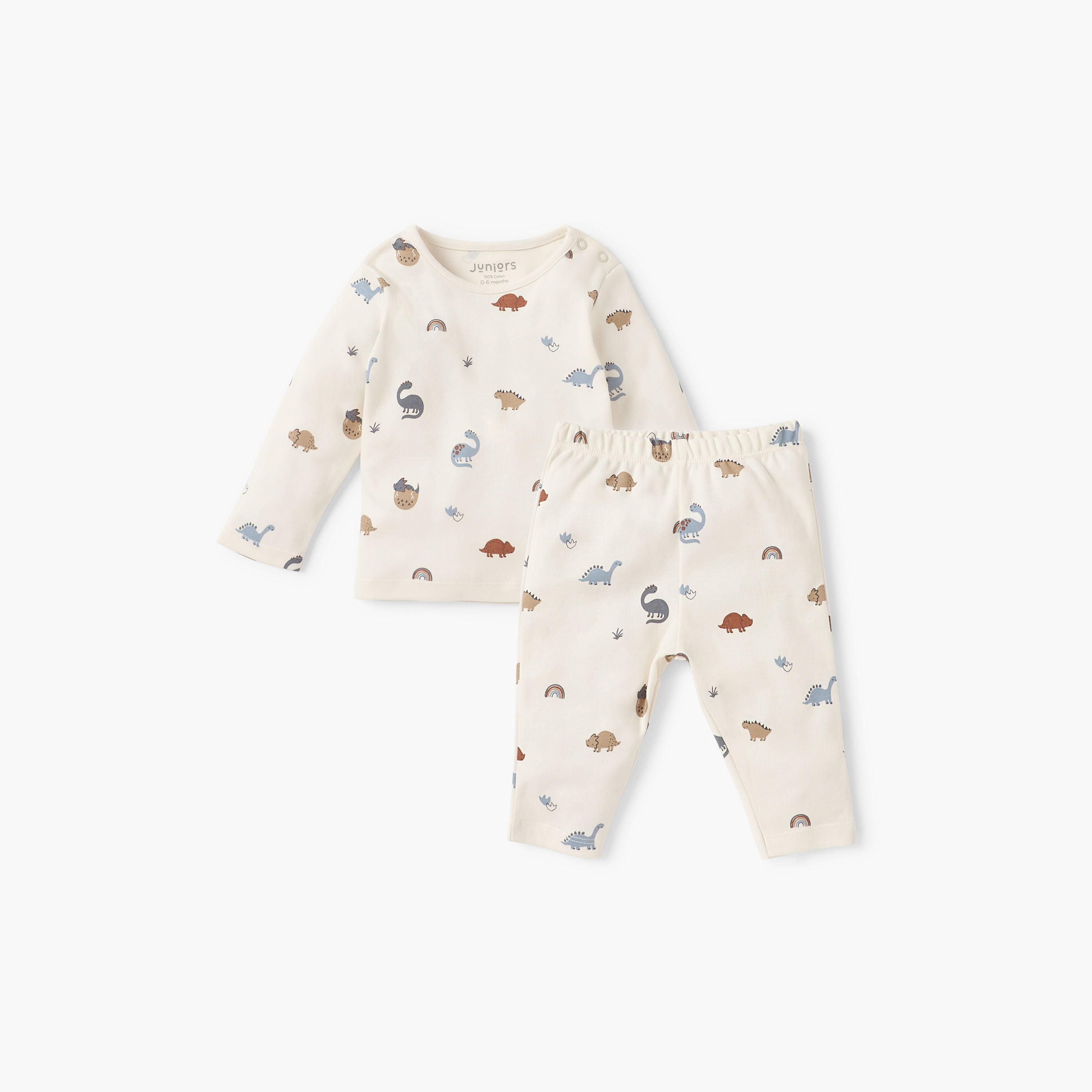 Juniors Animal Print T-shirt and Pyjama Set - Cream / 12-18 mths