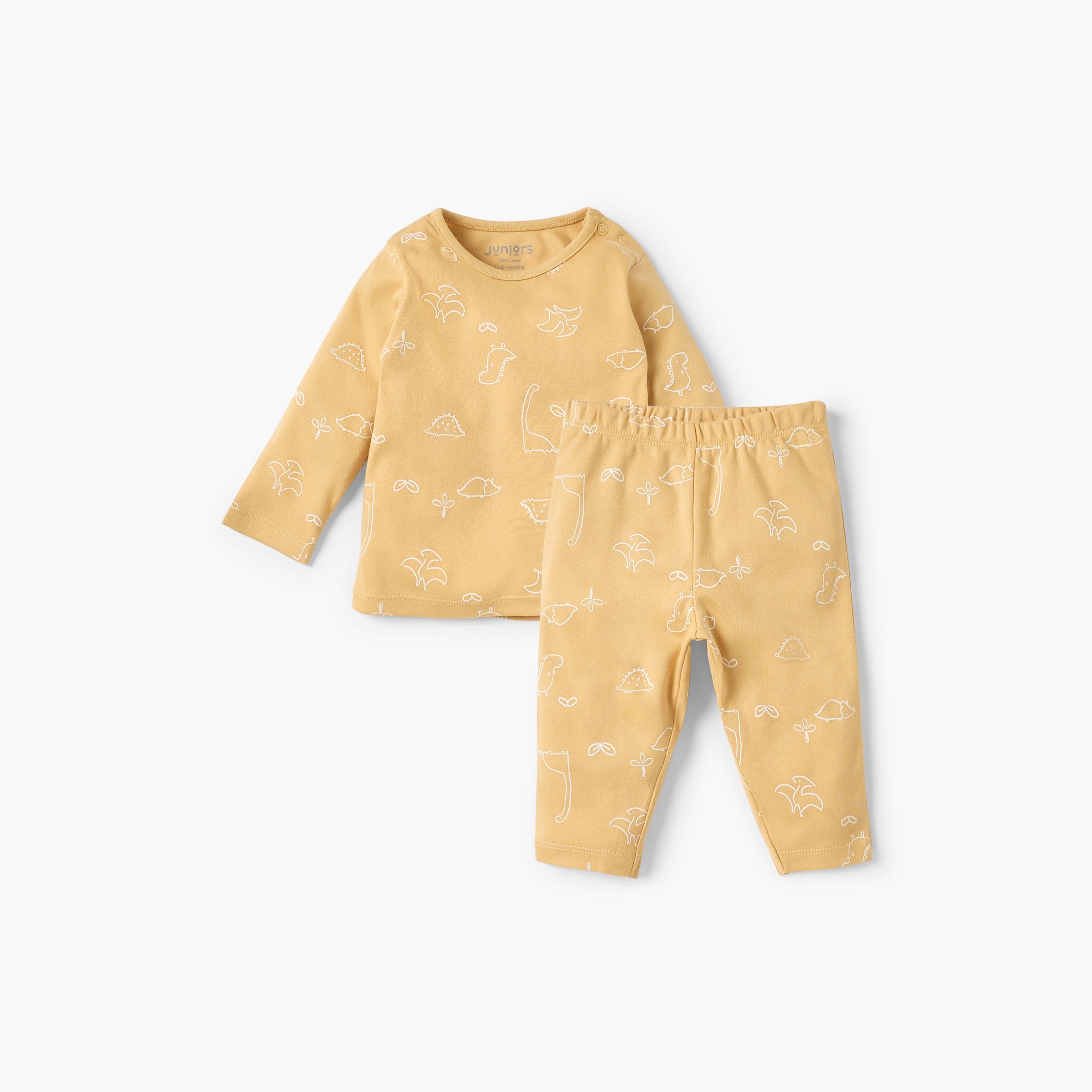 Juniors Dinosaur Print T-shirt and Pyjama Set - Yellow / 12-18 mths