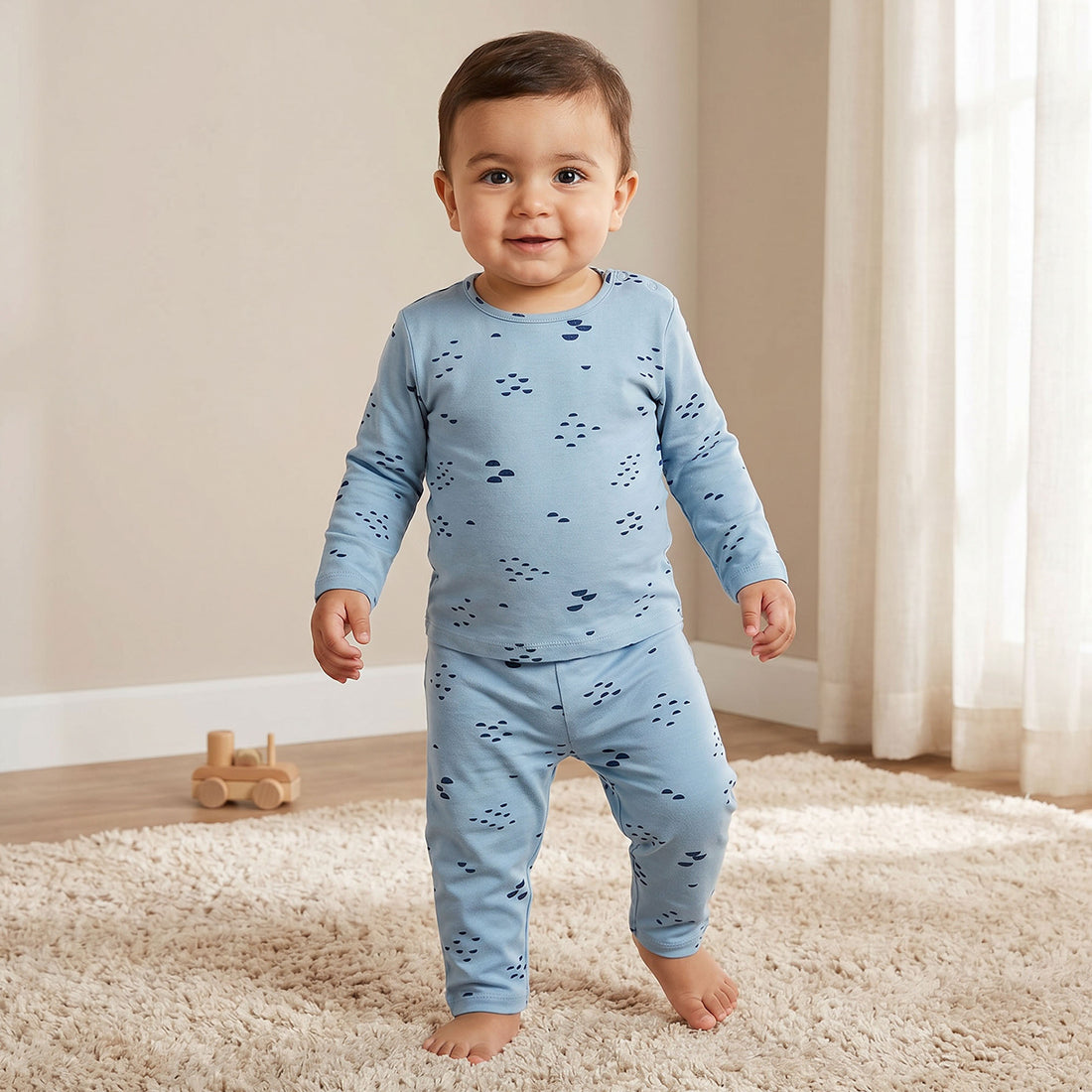 Juniors All-Over Print T-shirt and Pyjama Set - Blue / 18-24 mths