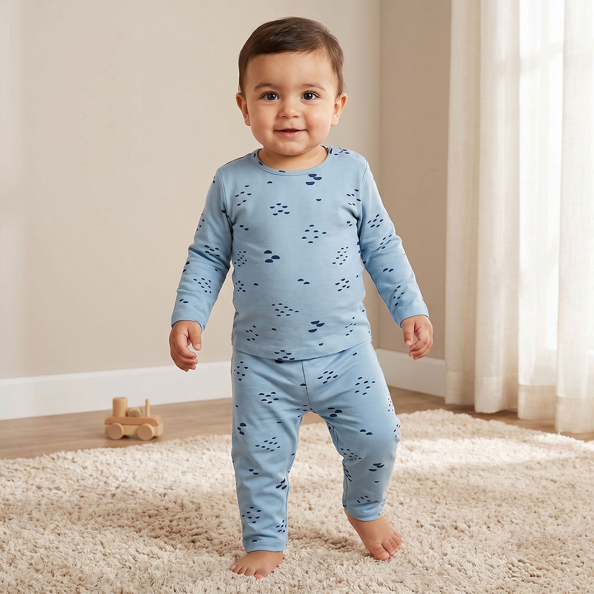 Juniors All-Over Print T-shirt and Pyjama Set - Blue / 18-24 mths