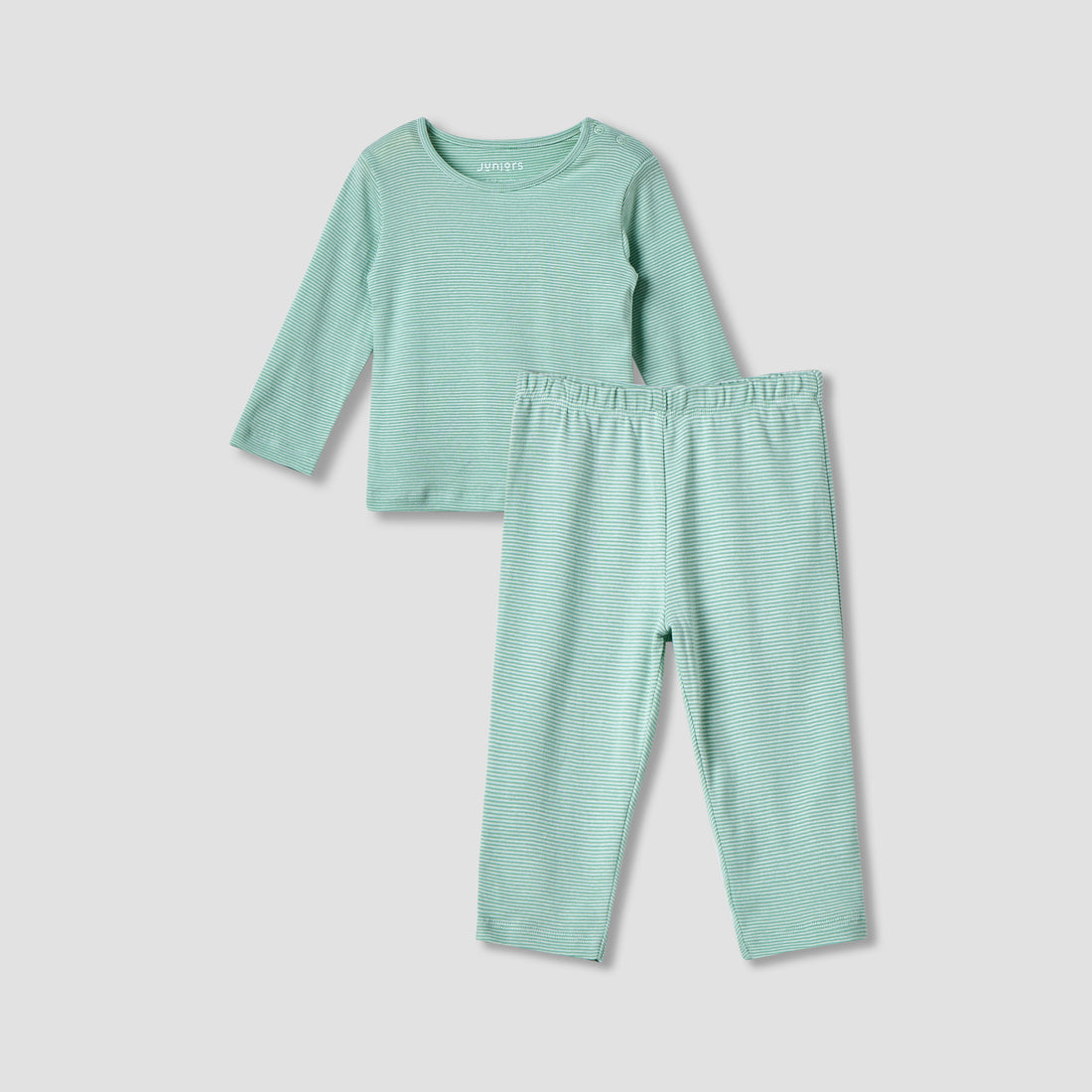 Juniors Striped Long Sleeves T-shirt and Pyjama Set - Green / 12-18 mths