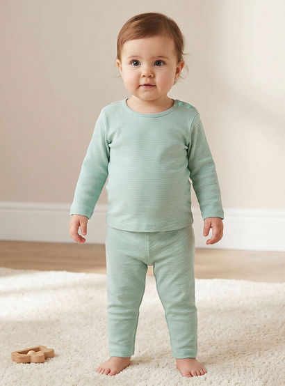 Juniors Striped Long Sleeves T-shirt and Pyjama Set-baby-girls-clothing-nightwear-pyjamasets-image-1