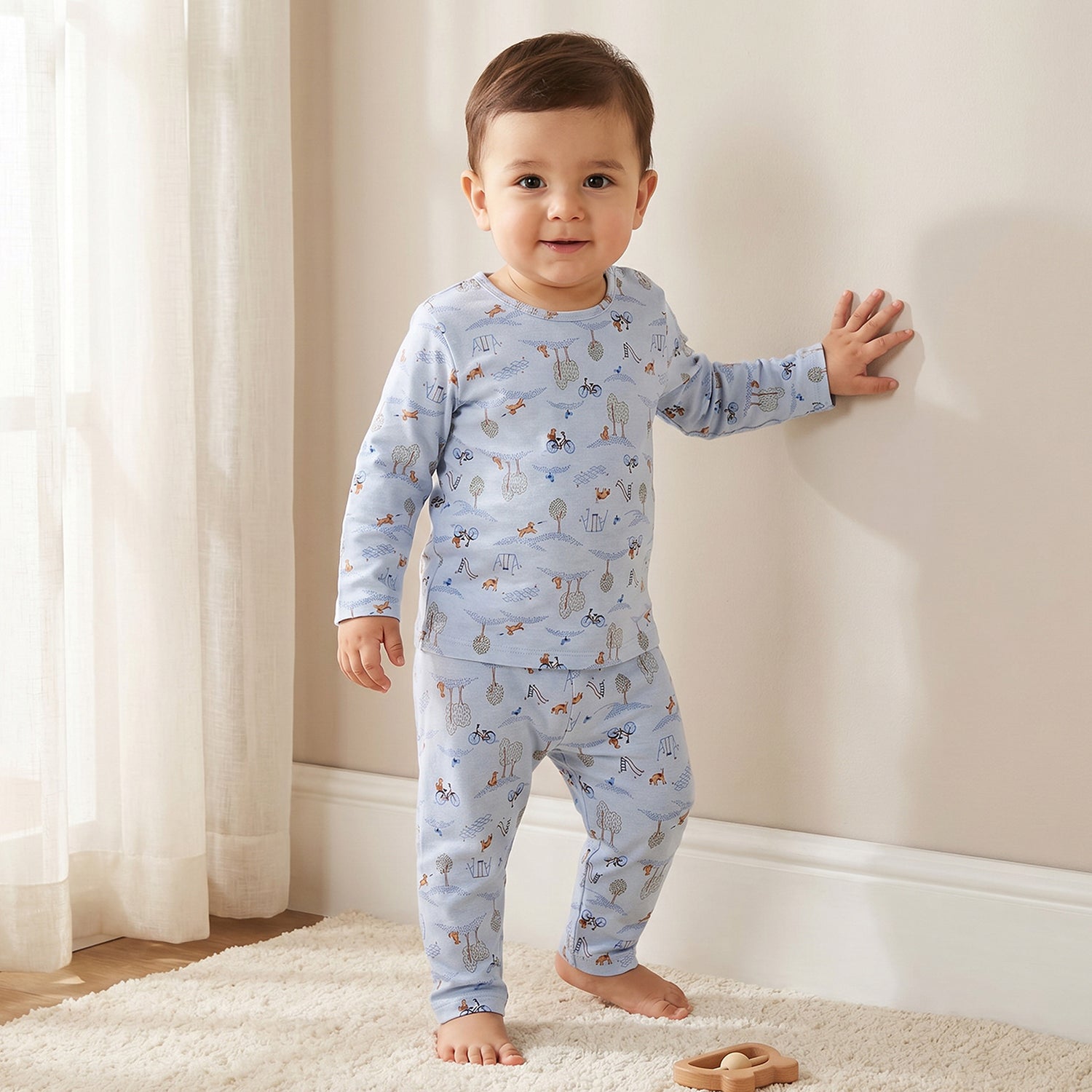 Juniors All-Over Print T-shirt and Pyjama Set - Blue / 18-24 mths