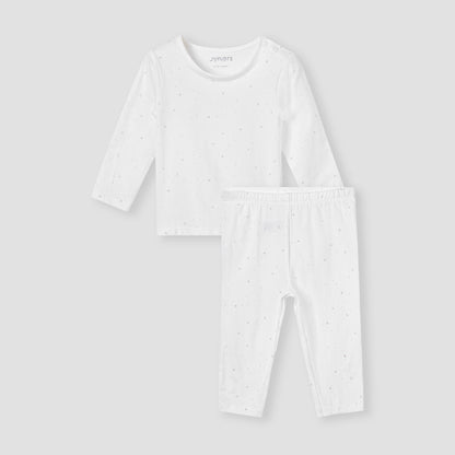 Juniors Solid Long Sleeves T-shirt and Pyjama Set - White / 12-18 mths