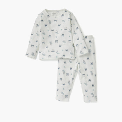 Juniors Graphic Print T-shirt and Pyjama Set - Cream / 12-18 mths