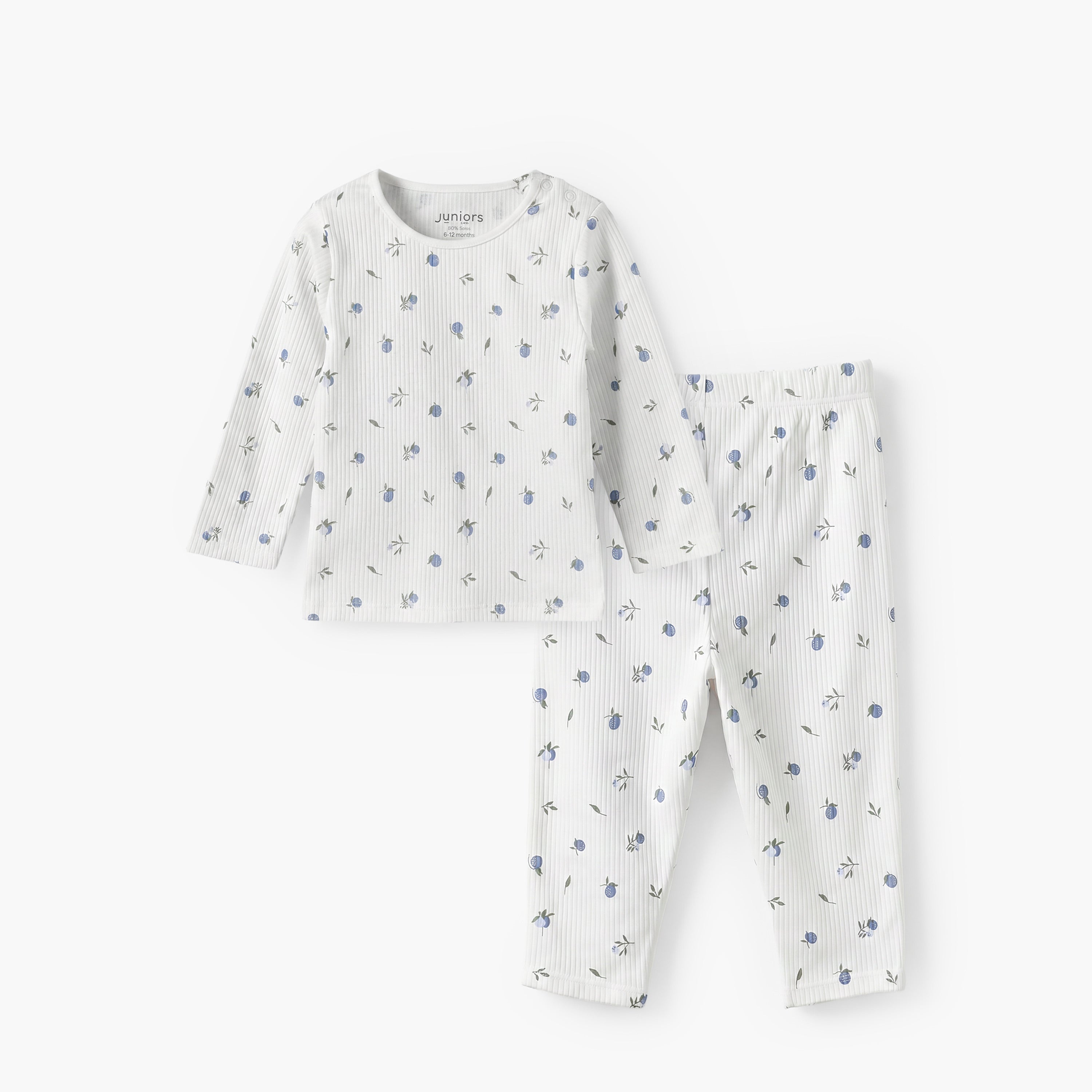 Juniors Printed Ribbed T-shirt and Pyjama Set