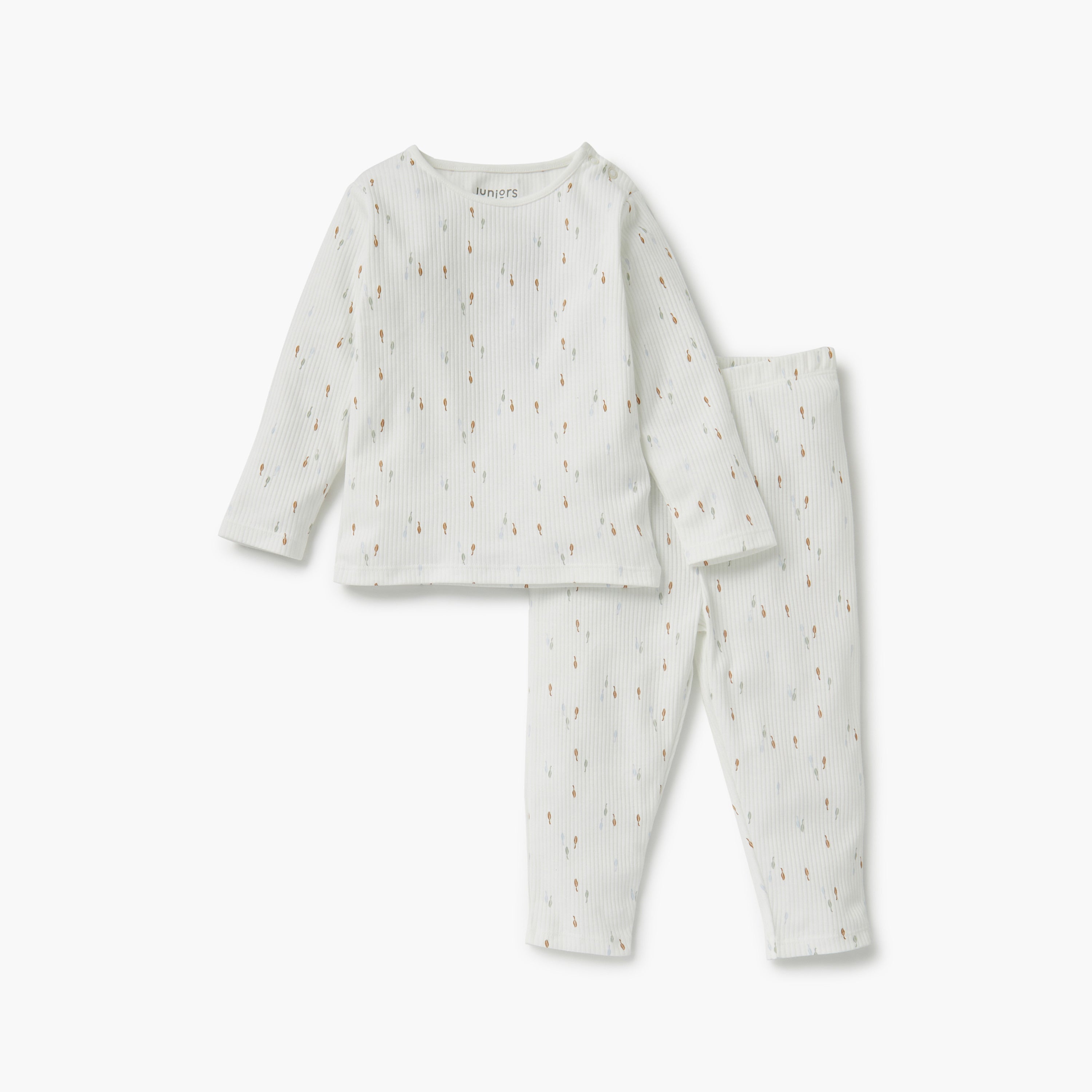 Juniors Printed Ribbed T-shirt and Pyjama Set - White / 12-18 mths