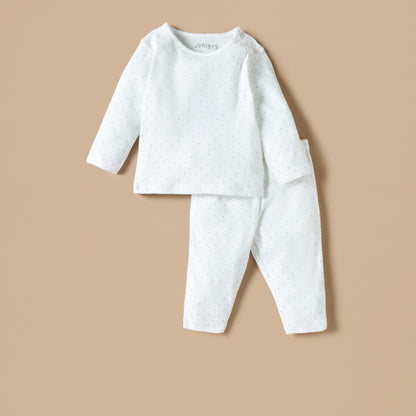 Juniors All-Over Polka Dot Print T-shirt and Elasticated Pyjama Set - White / 12-18 mths