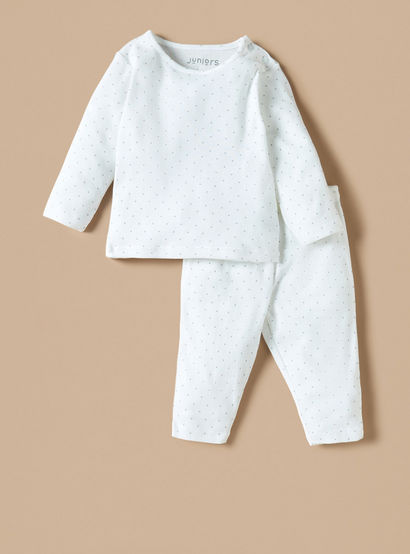 Juniors All-Over Polka Dot Print T-shirt and Elasticated Pyjama Set-baby-girls-clothing-nightwear-pyjamasets-image-2