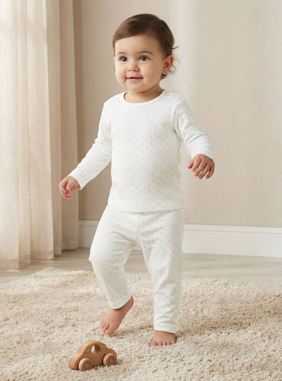 Juniors All-Over Polka Dot Print T-shirt and Elasticated Pyjama Set-baby-girls-clothing-nightwear-pyjamasets-image-1