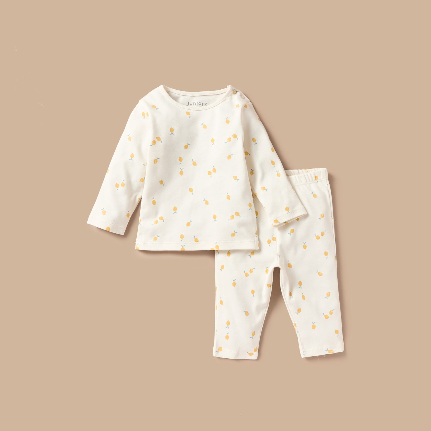 Juniors All-Over Lemon Print T-shirt and Pyjama Set - Cream / 12-18 mths