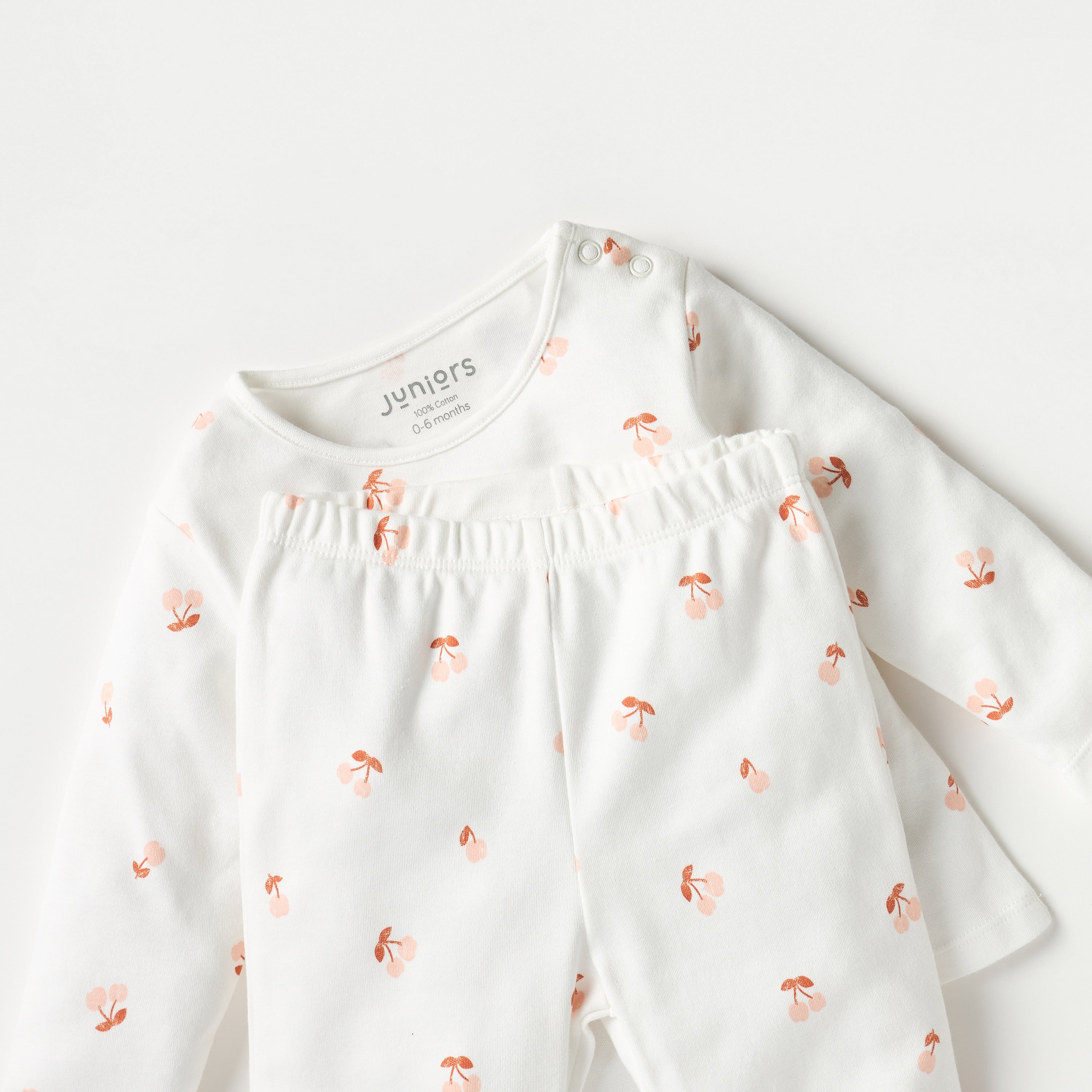 Juniors All-Over Cherry Print Long Sleeves T-shirt and Elasticated Pyjama Set