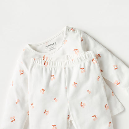 Juniors All-Over Cherry Print Long Sleeves T-shirt and Elasticated Pyjama Set