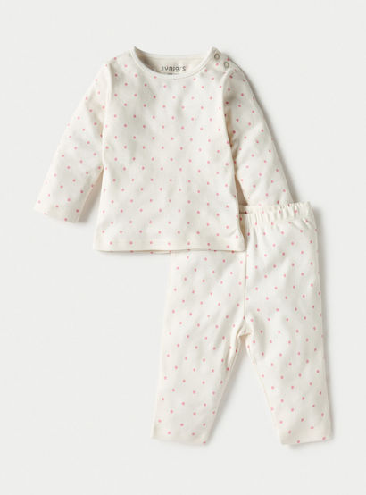 Juniors All-Over Polka Dot Print Long Sleeves T-shirt and Pyjama Set-baby-girls-clothing-nightwear-pyjamasets-image-1