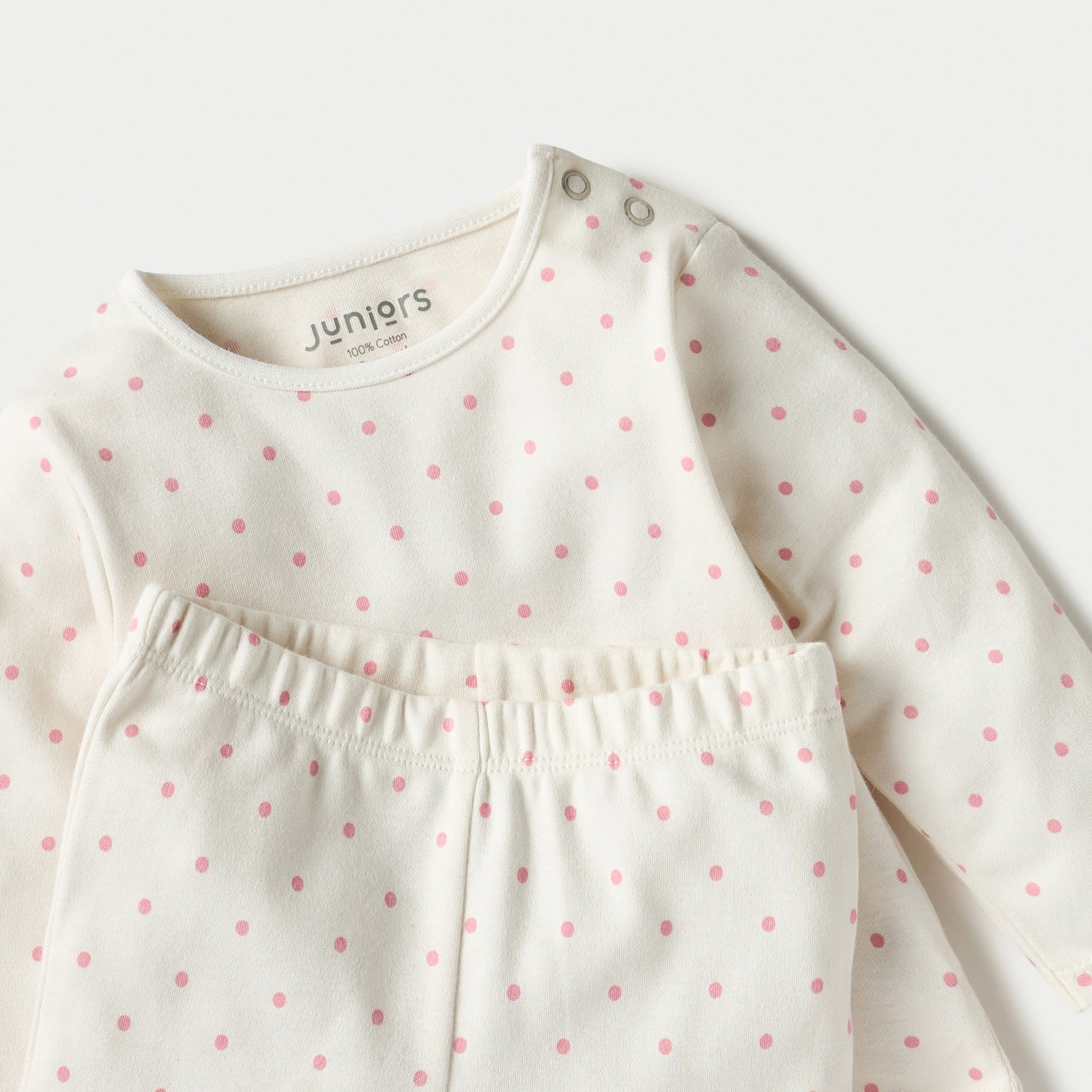Juniors All-Over Polka Dot Print Long Sleeves T-shirt and Pyjama Set
