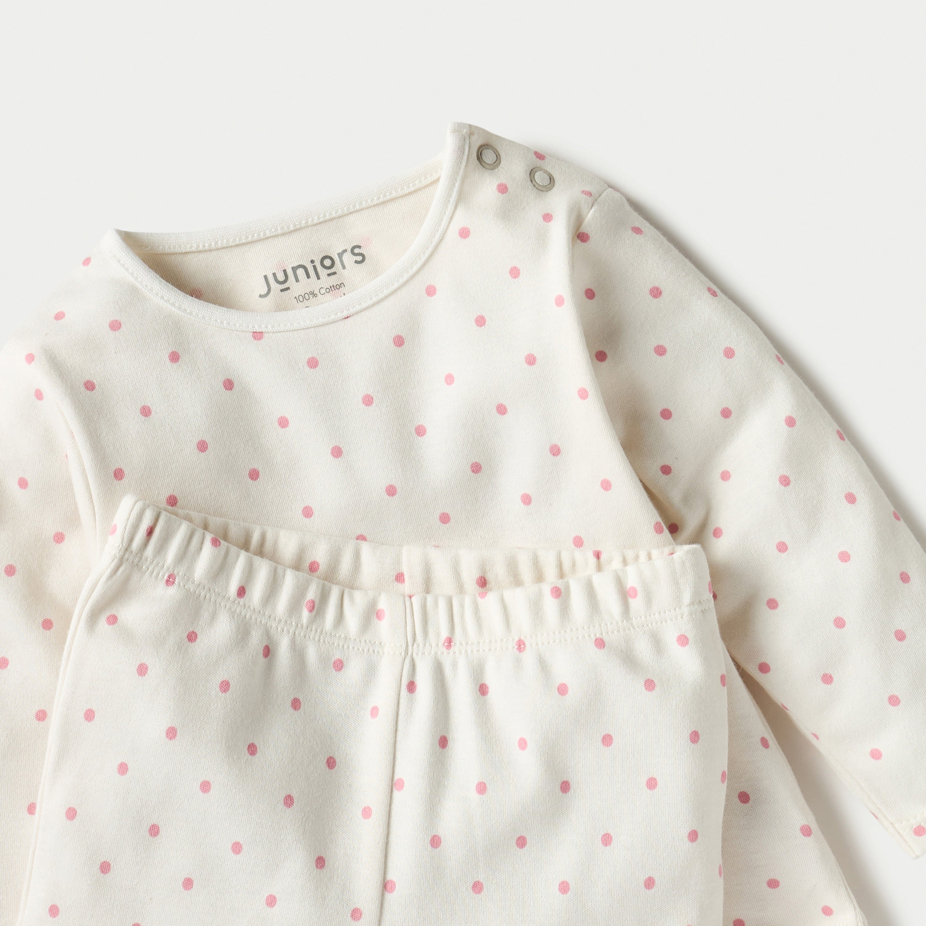 Juniors All-Over Polka Dot Print Long Sleeves T-shirt and Pyjama Set