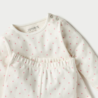 Juniors All-Over Polka Dot Print Long Sleeves T-shirt and Pyjama Set