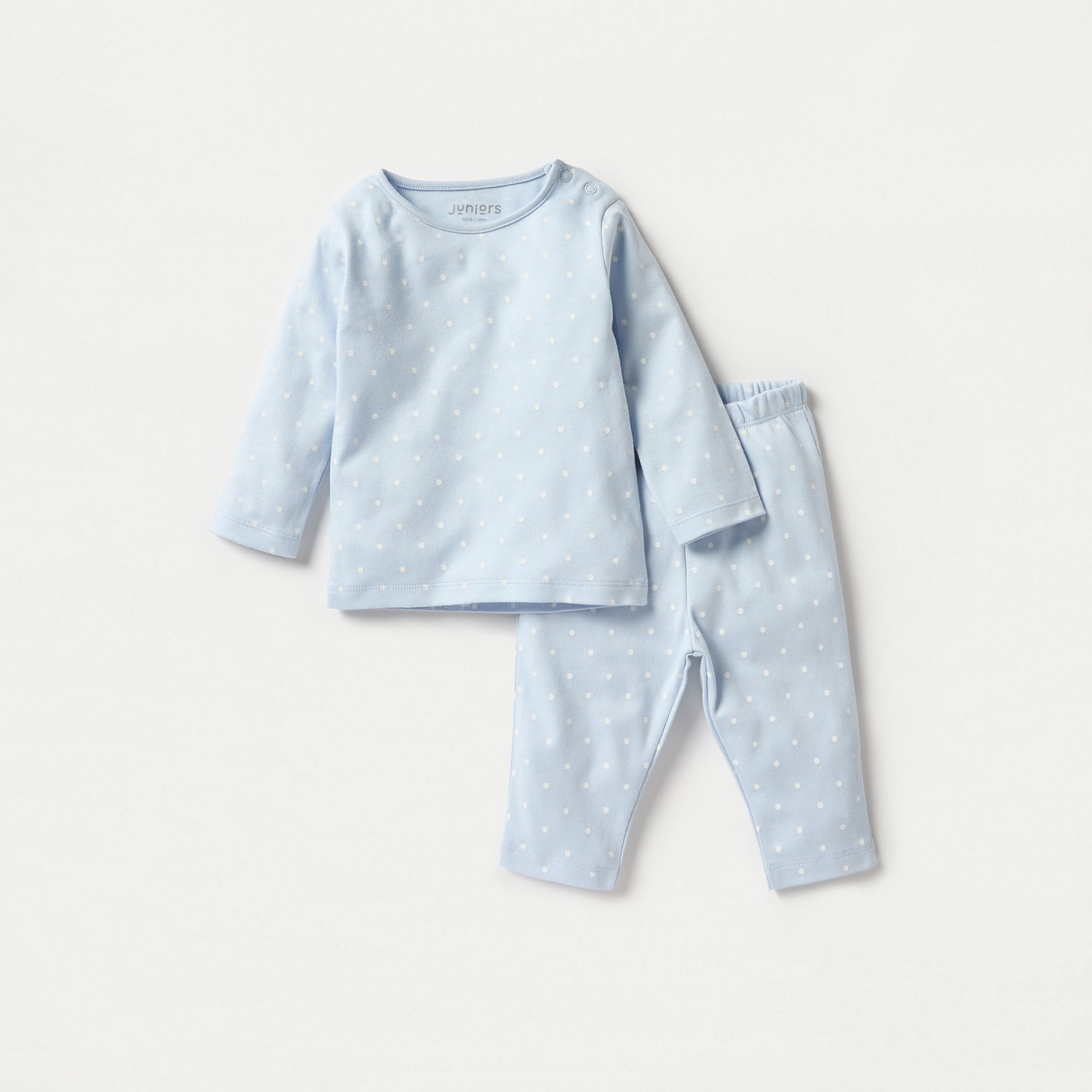 Juniors All-Over Polka Dot Print T-shirt and Pyjama Set - Blue / 12-18 mths