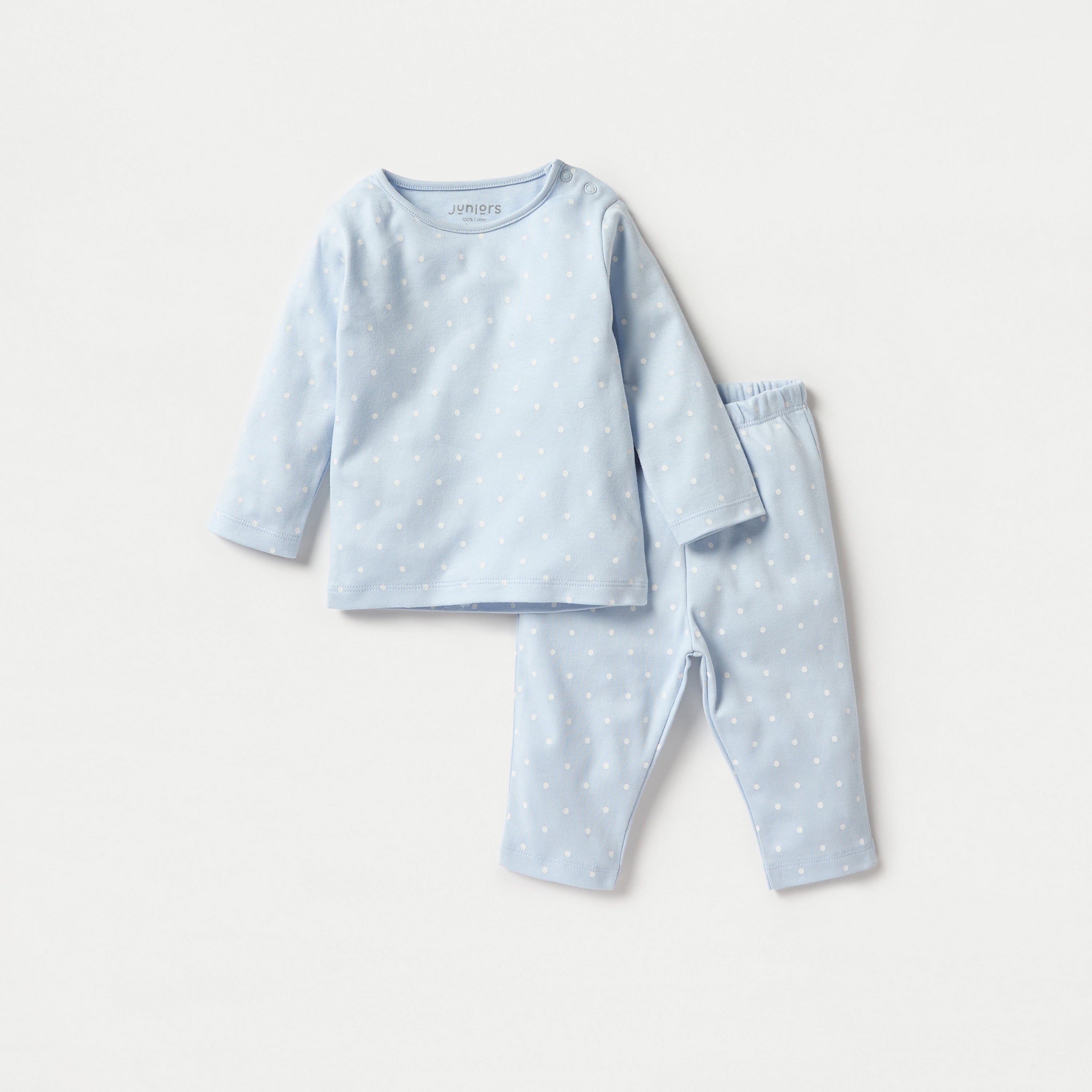 Juniors All-Over Polka Dot Print T-shirt and Pyjama Set - Blue / 12-18 mths