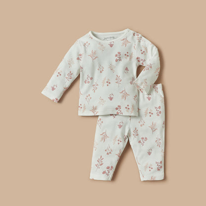 Juniors Floral Print T-shirt and Pyjama Set - White / 12-18 mths