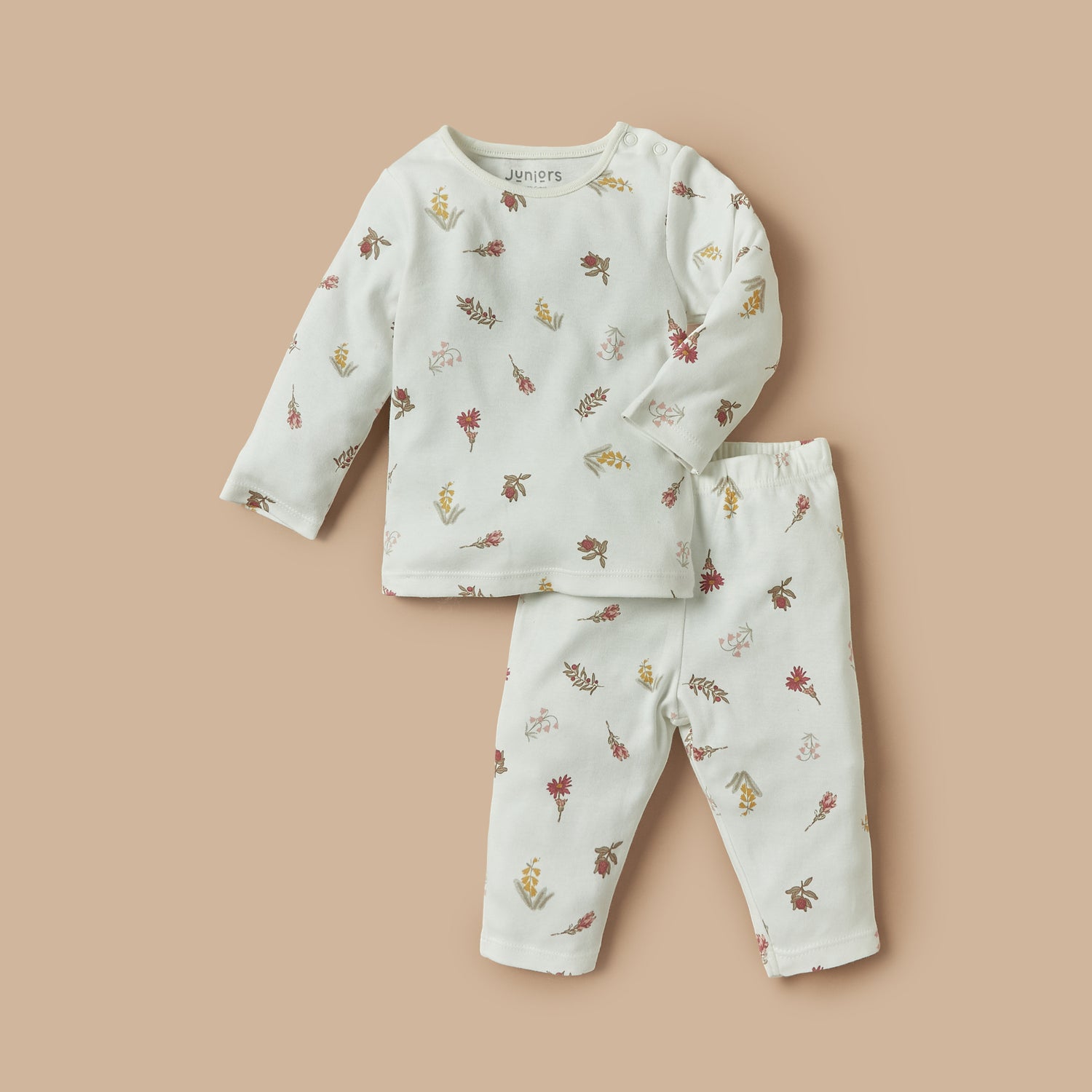 Juniors Floral Print T-shirt and Pyjama Set - White / 12-18 mths