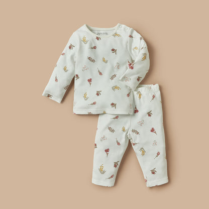 Juniors Floral Print T-shirt and Pyjama Set - White / 12-18 mths