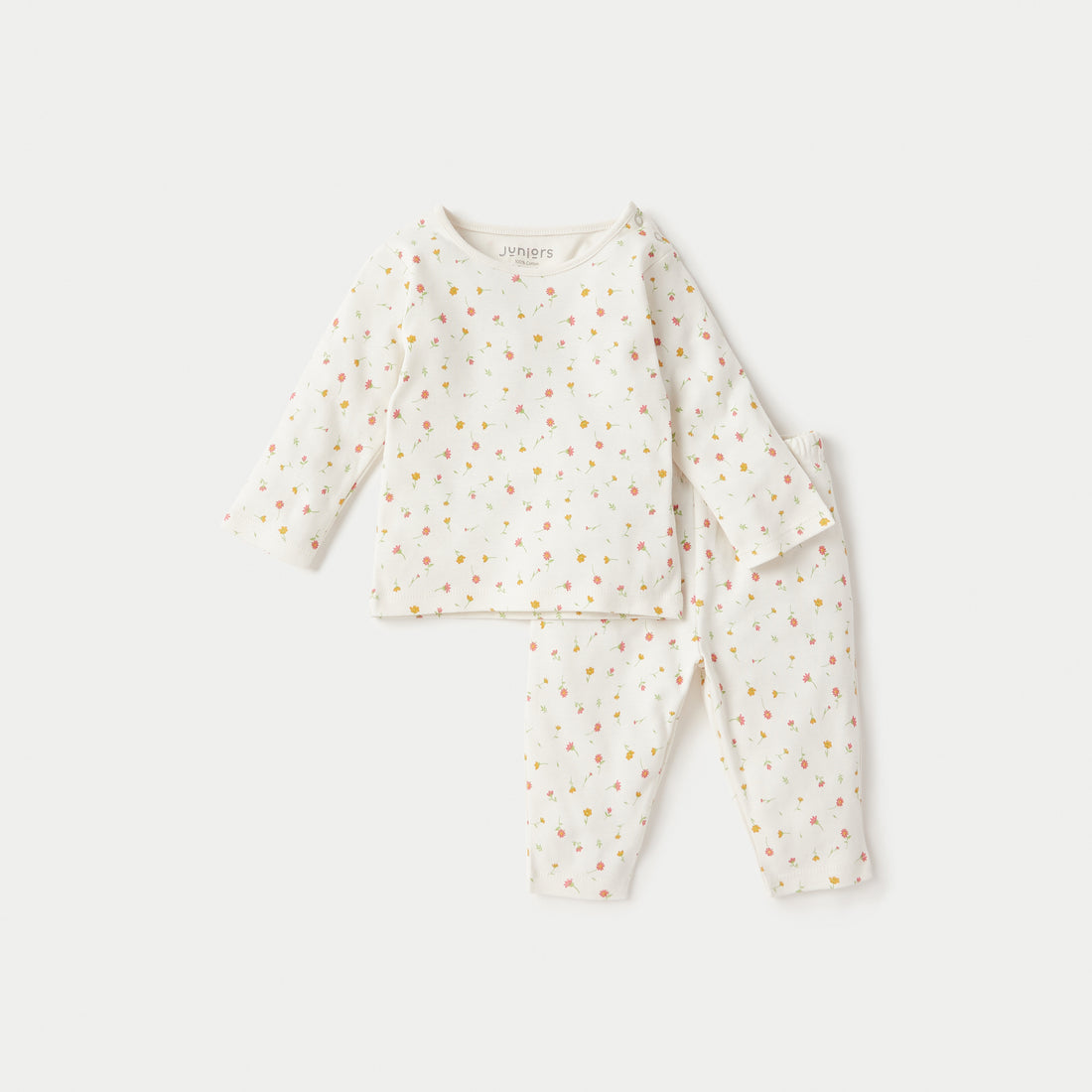 Juniors All-Over Floral Print T-shirt and Pyjama Set - Cream / 12-18 mths