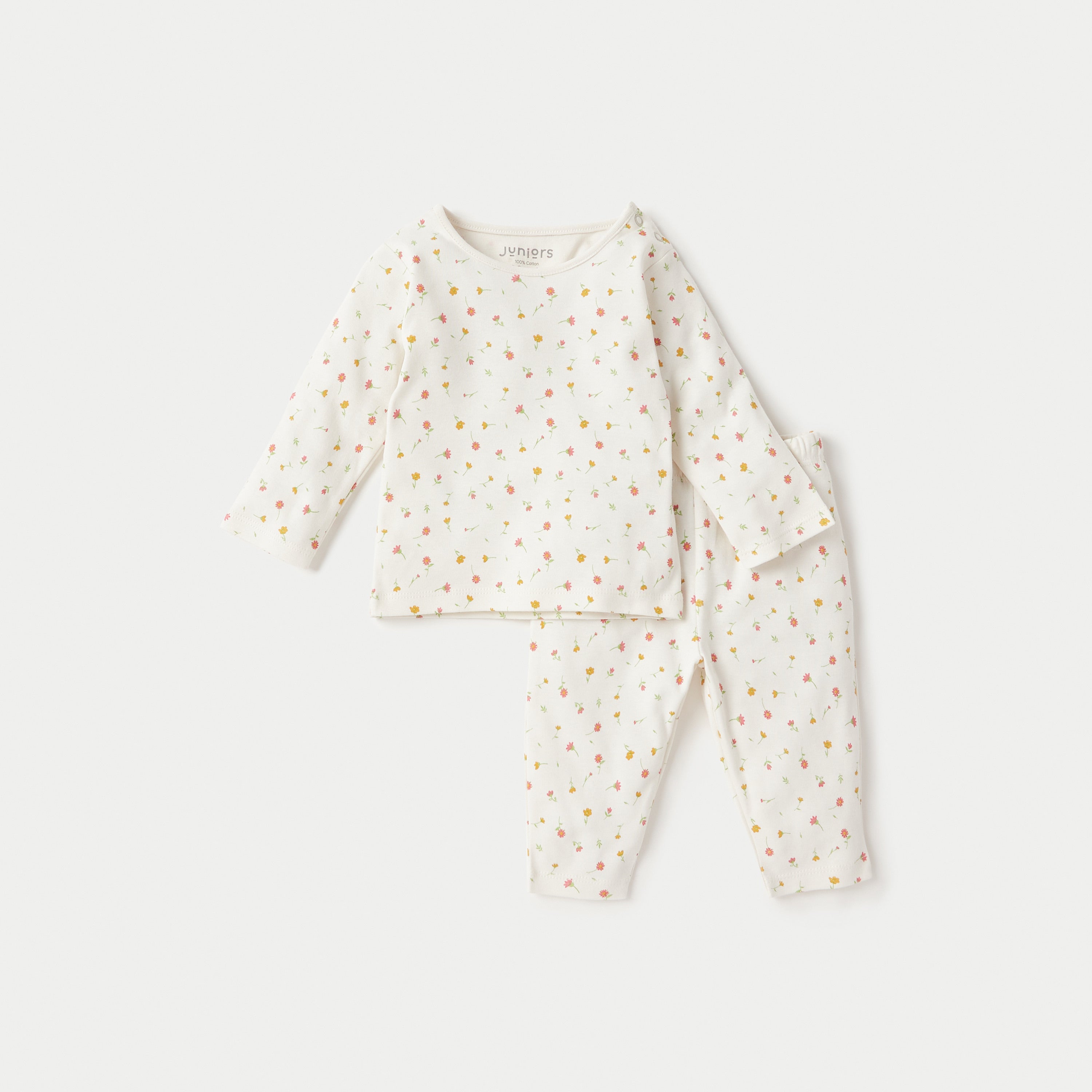 Juniors All-Over Floral Print T-shirt and Pyjama Set - Cream / 12-18 mths