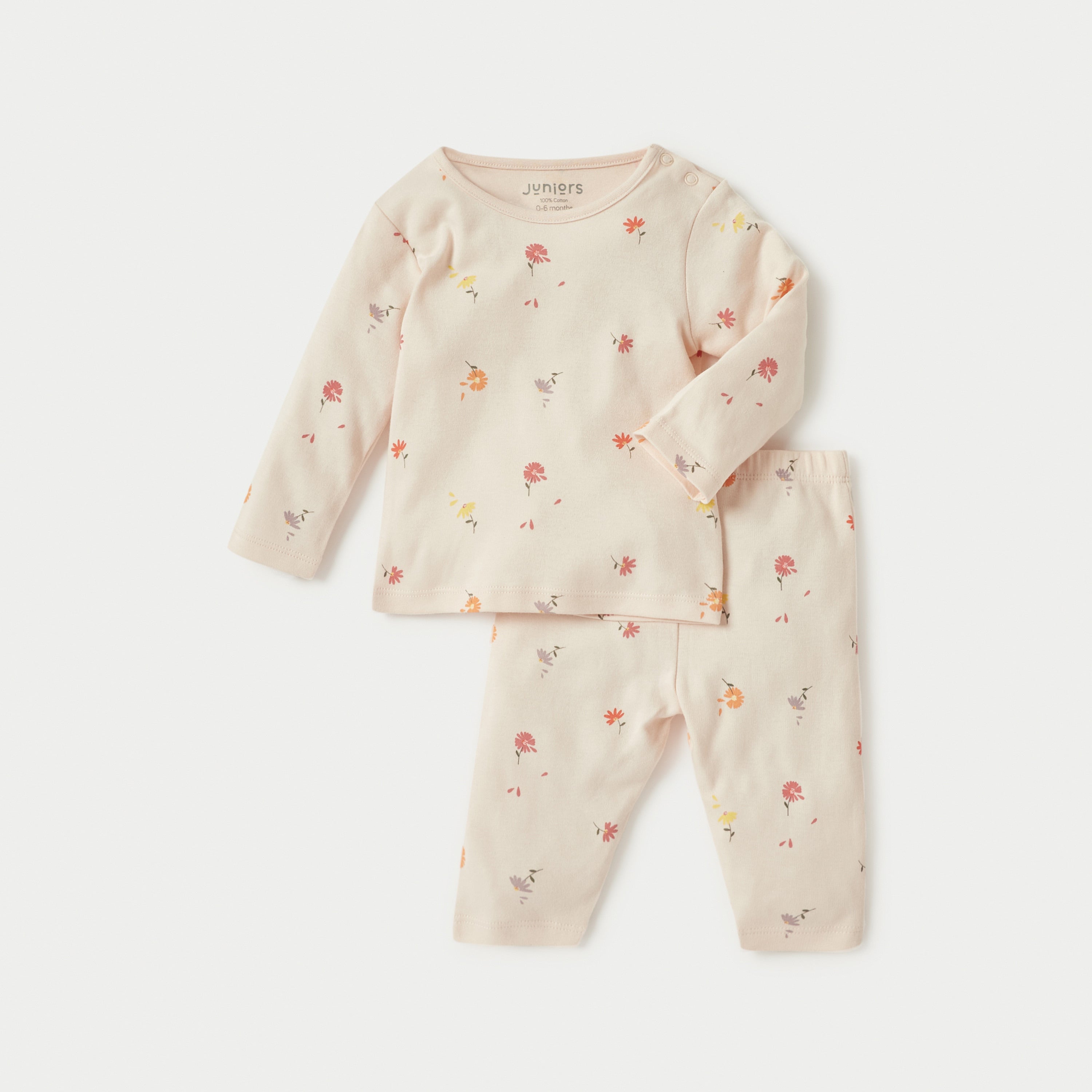 Juniors All-Over Floral Print T-shirt and Pyjama Set - Pink / 12-18 mths